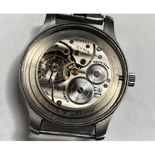 107 - A stainless steel British WWII Military Cyma W.W.W. Wristwatch, C.1945, part of the ‘Dirty Dozen’, t... 