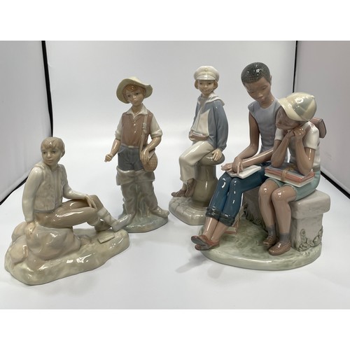 66 - Three various Lladro porcelain figures, including 'School Chums, 5237, and further Spanish porcelain... 