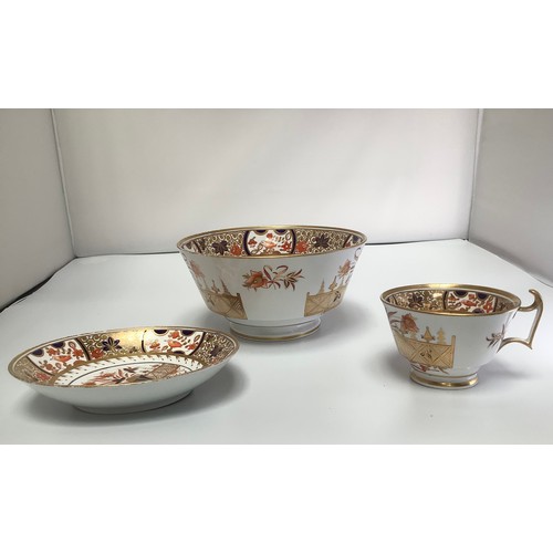 10 - Three 19th century Spode porcelain items including a cup, small plate and a bowl, all in the Imari p... 