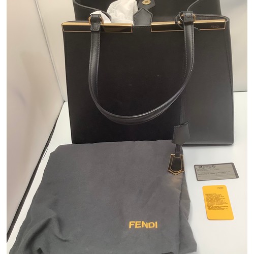 374 - A Fendi 3Jours black leather tote bag with gold coloured bars to the base of the straps and a black ... 