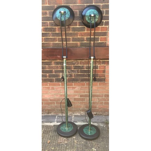 469 - A pair of Italian adjustable green marble effect standard lamps/heat lamps by Larelco, with inverted... 