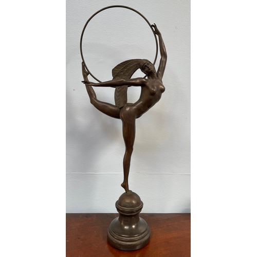 517 - After JP Morante, an art deco style bronze figure of a naked lady ‘Hoop Dancer’, with base marked ‘M... 