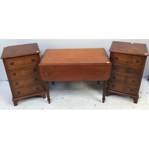 569 - A 19th century mahogany Pembroke table, together with a pair of reproduction four-drawer bedside che... 