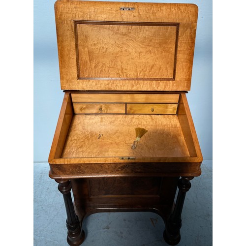 587 - A Victorian burr walnut Davenport desk, with drawers to one side and opposing faux drawers, top stat... 