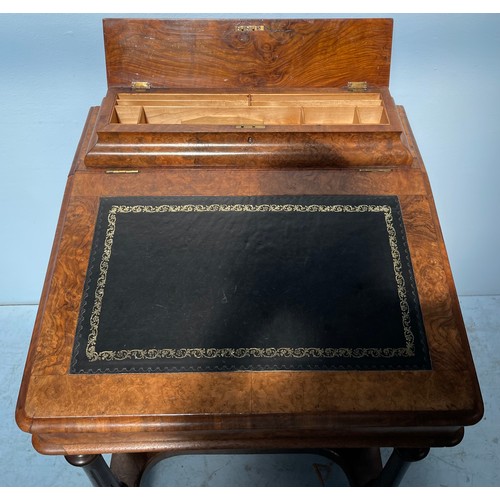 587 - A Victorian burr walnut Davenport desk, with drawers to one side and opposing faux drawers, top stat... 