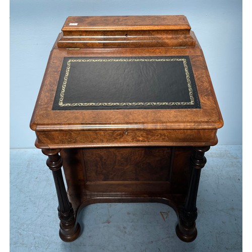 587 - A Victorian burr walnut Davenport desk, with drawers to one side and opposing faux drawers, top stat... 