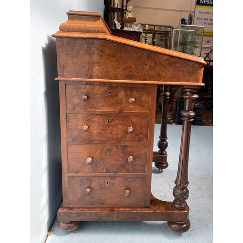 587 - A Victorian burr walnut Davenport desk, with drawers to one side and opposing faux drawers, top stat... 