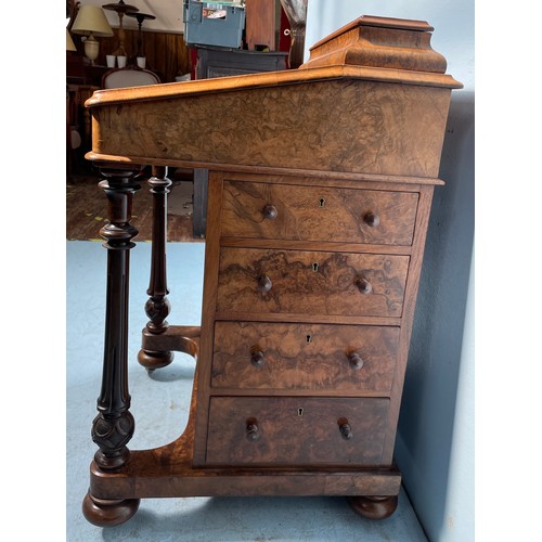 587 - A Victorian burr walnut Davenport desk, with drawers to one side and opposing faux drawers, top stat... 