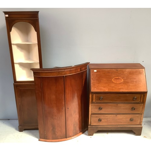 597 - An Edwardian mahogany bureau with sloped front, three graduated inlaid drawers, together with a 19th... 