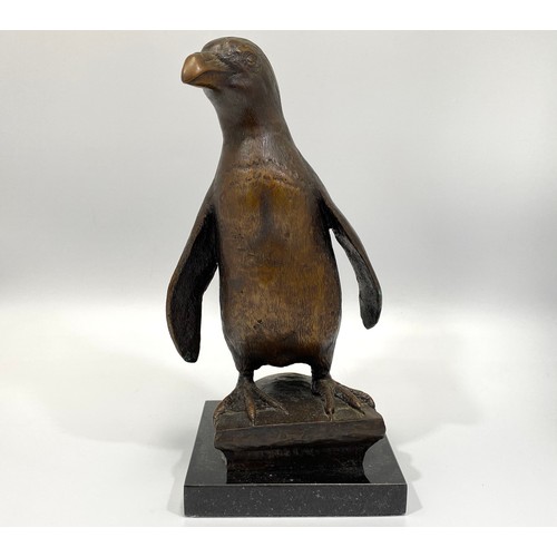 531 - Gary Hodges (b.1954) ‘Jackass’ (Penguin) Bronze sculpture of a penguin, raised on square pedestal ba... 