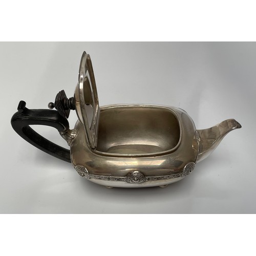 109 - An Arts & Crafts silver three-piece bachelor’s tea service comprising teapot with ebonised finial an... 