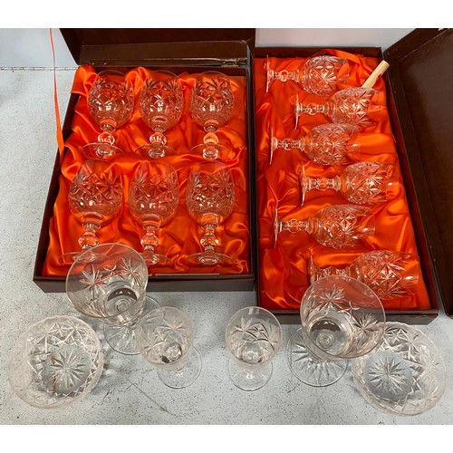 18 - A set of 6 Webb Continental hand-cut lead crystal wine glasses, with a smaller set of similar design... 