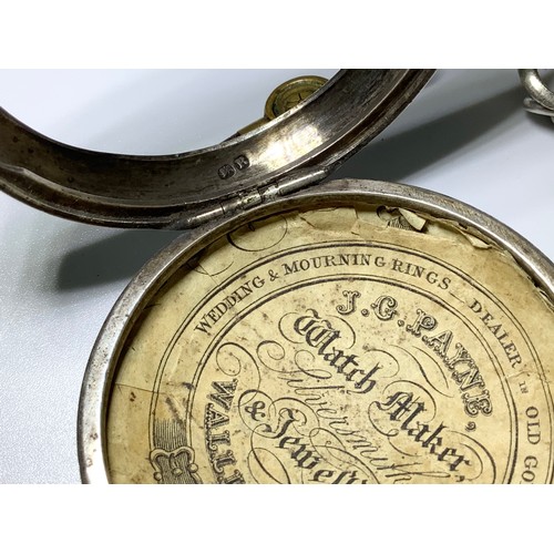 134 - A George III silver pair-cased pocket watch, the white enamel dial with Roman numerals denoting hour... 