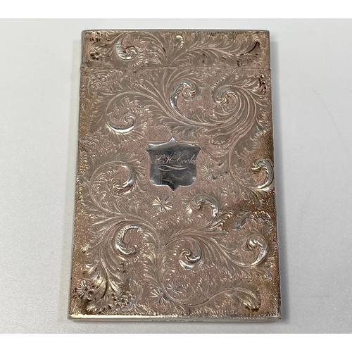 116 - A William IV silver castle top card case by Taylor & Perry, the front decorated in relief with a sce... 