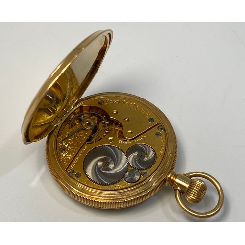 140 - An 18ct gold keyless Elgin half-hunter pocket watch, the white enamel dial with Roman numerals denot... 