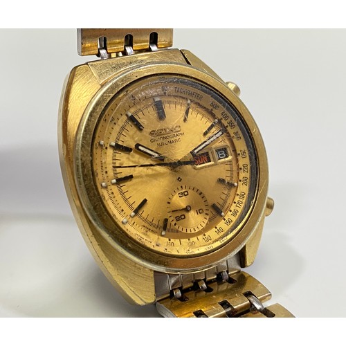 143 - A gents gold-plated Seiko Chronograph Automatic wristwatch, C.1970’s, the gilt dial with batons deno... 