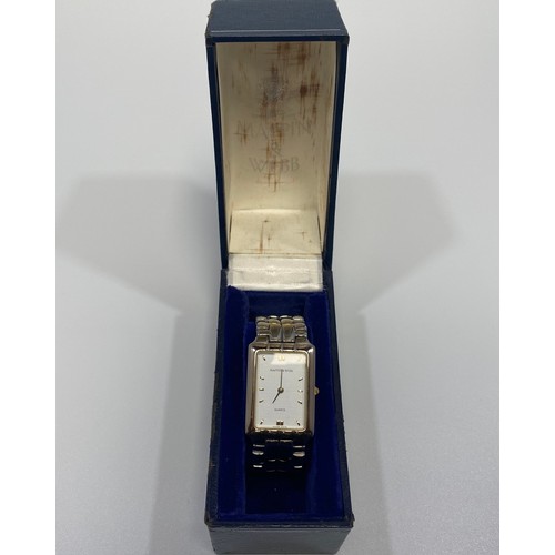 165 - A gents Mappin & Webb stainless steel wristwatch with bi-colour bracelet, rectangular dial in origin... 