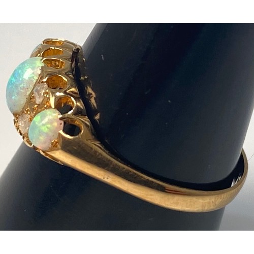 228 - An 18ct gold, Opal and rose-cut diamond ring, 3.0g, ring size 'S'