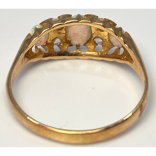 228 - An 18ct gold, Opal and rose-cut diamond ring, 3.0g, ring size 'S'