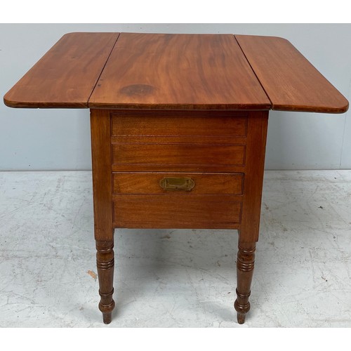 552 - An unusual 19th century and later mahogany campaign style Pembroke table, with hinged top enclosing ... 