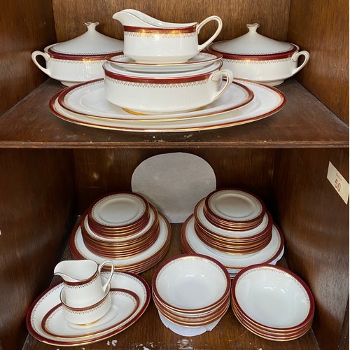 37 - A Paragon ‘Holyrood’ pattern part tea and dinner service with red and gilt rims comprising three tur... 