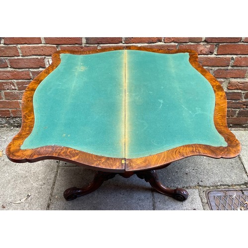 609 - A Victorian burr walnut and marquetry folding card table, with serpentine shaped top, green baize li... 