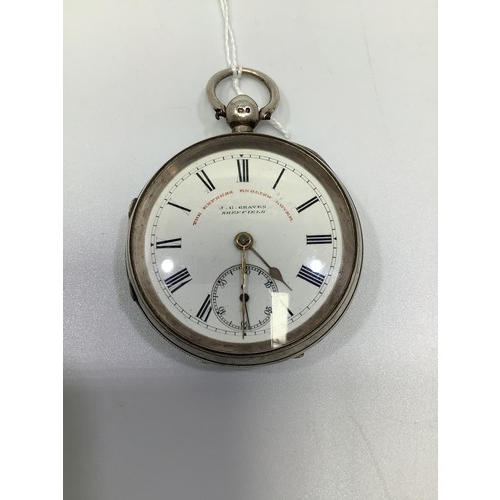 154 - A silver cased open-face pocket watch by J. G. Graves, Sheffield, the white enamel dial Roman numera... 