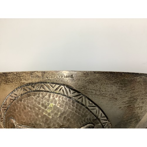 90 - A Greek silver rose bowl with three various embossed panels including the sign of the Greek Orthodox... 