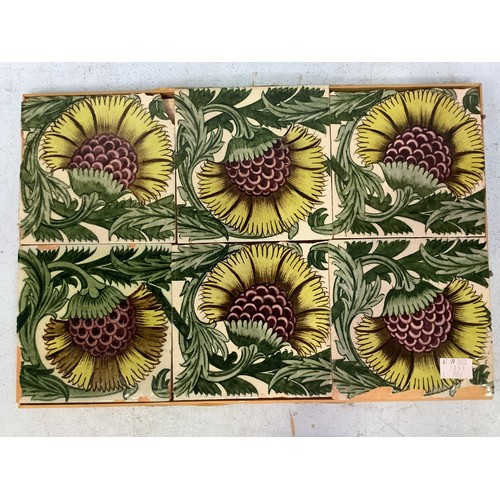 48 - Six Victorian tiles by William de Morgan circa 1885, BBB yellow sunflowers, each tile with single su... 