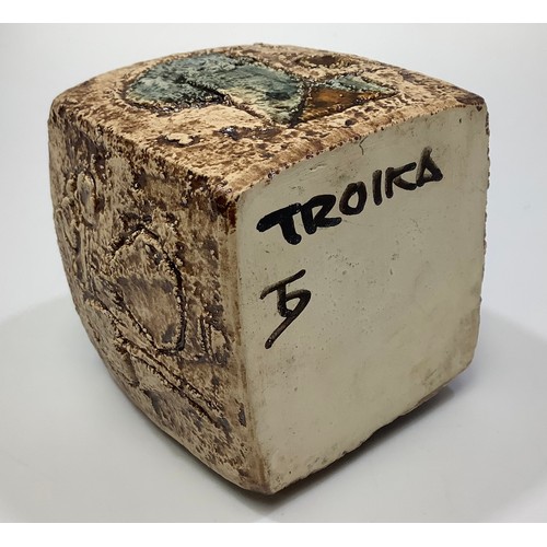 55 - A Troika Pottery marmalade pot decorated by Teo Bernatowitz, with incised and painted abstract decor... 