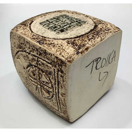 54 - A Troika Pottery marmalade pot decorated by Louise Jinks, with incised and painted abstract decorati... 