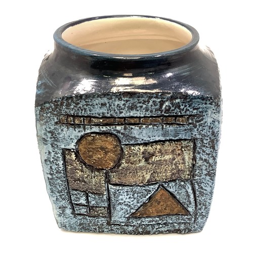 50 - A Troika Pottery marmalade pot decorated by M. Murrell, with incised and painted abstract decoration... 