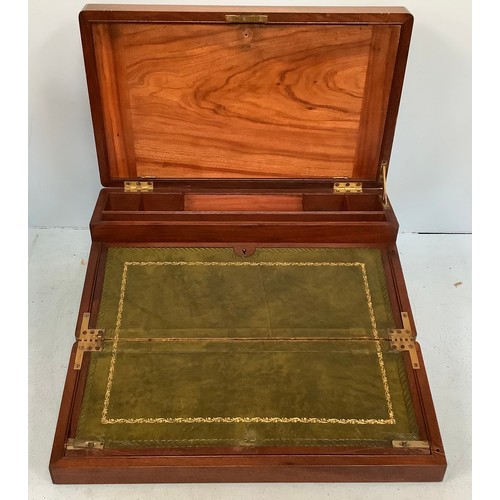 399 - A brass bound mahogany campaign writing slope with double fold- out green leather gilt tooled scribe... 