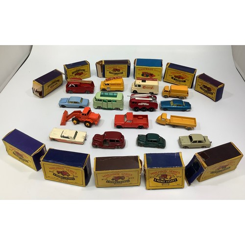 445 - Thirteen unboxed Lesney Matchbox series diecast model vehicles, including No. 46 Morris Minor 1000, ... 