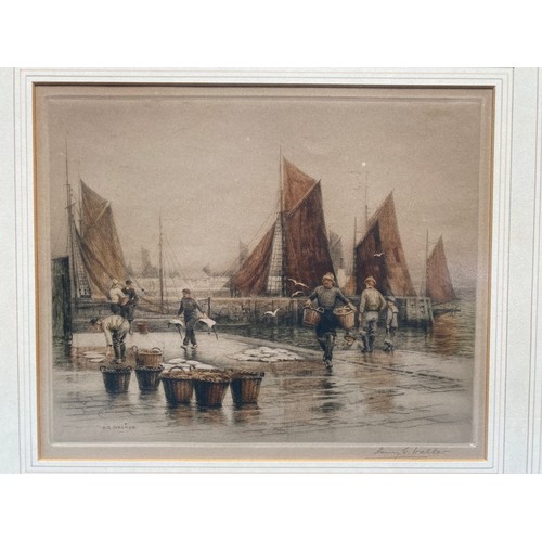 483 - Henry George Walker (1876-1932), two various, 'Unloading the catch,' 22x26cm, and 'Mending nets,'  1... 