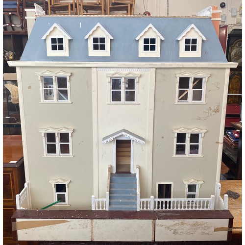 446 - A large Georgian style dolls house over four floors plus a roof terrace, 110cm high x 98cm wide, tog... 