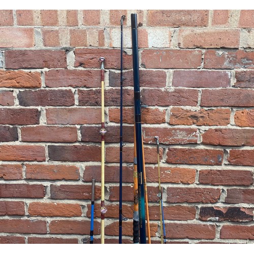 388 - Three various split cane fishing rods together with some fishing reels and lines etc.