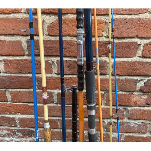 388 - Three various split cane fishing rods together with some fishing reels and lines etc.