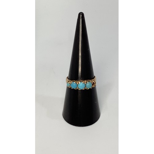 239 - An 18ct gold and turquoise ring, oval graduated turquoise, (one missing), 2.78g