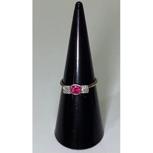 245 - An 18ct gold, ruby and diamond ring, illusion-set Old Victorian Cut diamonds, 1.48g, (a/f)