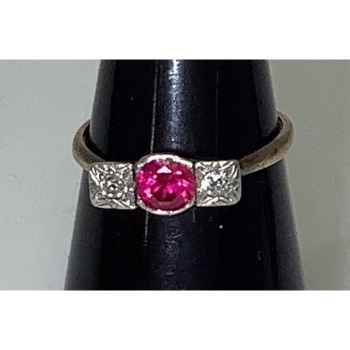 245 - An 18ct gold, ruby and diamond ring, illusion-set Old Victorian Cut diamonds, 1.48g, (a/f)