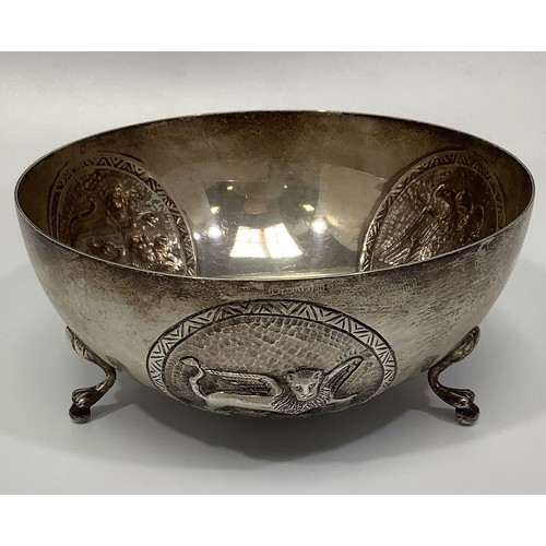 90 - A Greek silver rose bowl with three various embossed panels including the sign of the Greek Orthodox... 