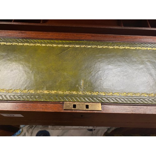 399 - A brass bound mahogany campaign writing slope with double fold- out green leather gilt tooled scribe... 