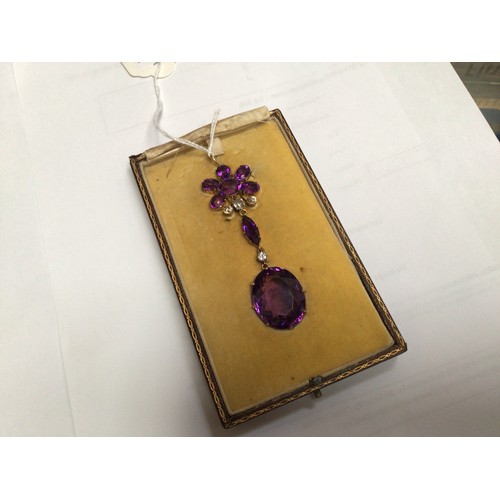 272 - An antique gold, amethyst and diamond pendant, possibly converted from a tiara, modelled with six ov... 