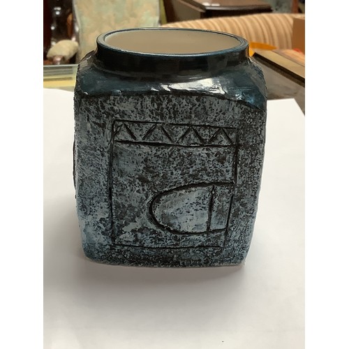 50 - A Troika Pottery marmalade pot decorated by M. Murrell, with incised and painted abstract decoration... 