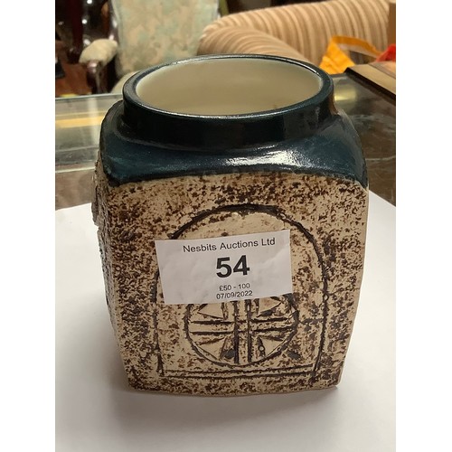 54 - A Troika Pottery marmalade pot decorated by Louise Jinks, with incised and painted abstract decorati... 