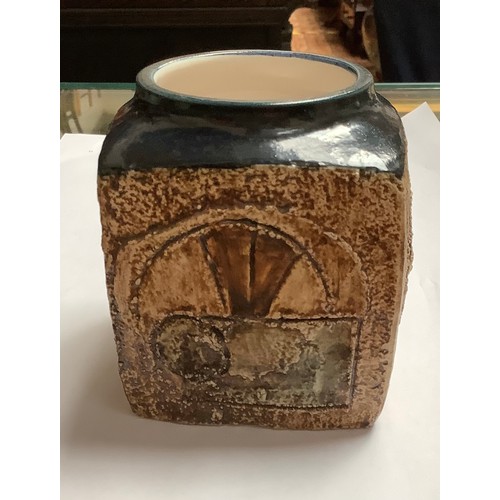 55 - A Troika Pottery marmalade pot decorated by Teo Bernatowitz, with incised and painted abstract decor... 