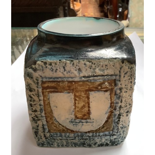 56 - A Troika Pottery marmalade pot decorated by Annette Walters, with incised and painted abstract decor... 