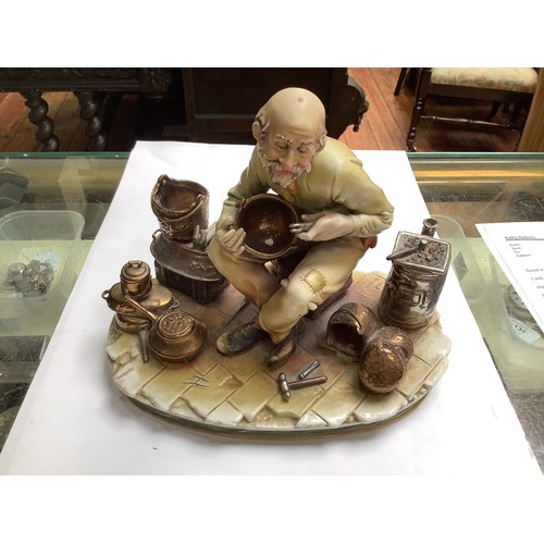 36 - Six various Capodimonte porcelain figure groups including a boy eating a slice of watermelon, a pot ... 