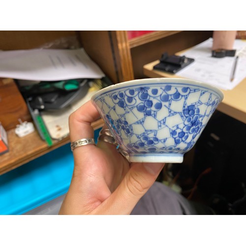 38 - Three shelves of mixed ceramics including a Chinese famille rose bowl with Jiaqing mark to base, blu... 